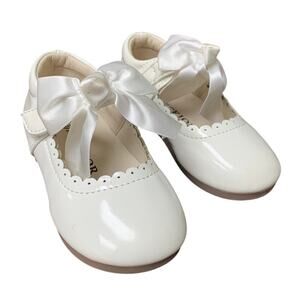 Fromosa Toddler Girls Size 7 White Satin Bow Mary Jane Dress Shoes Ballet Flats